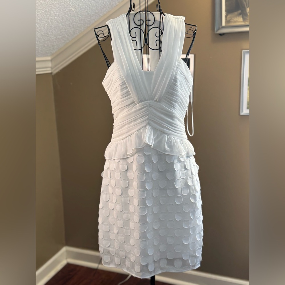 White Ruched Halter Sheath Dress